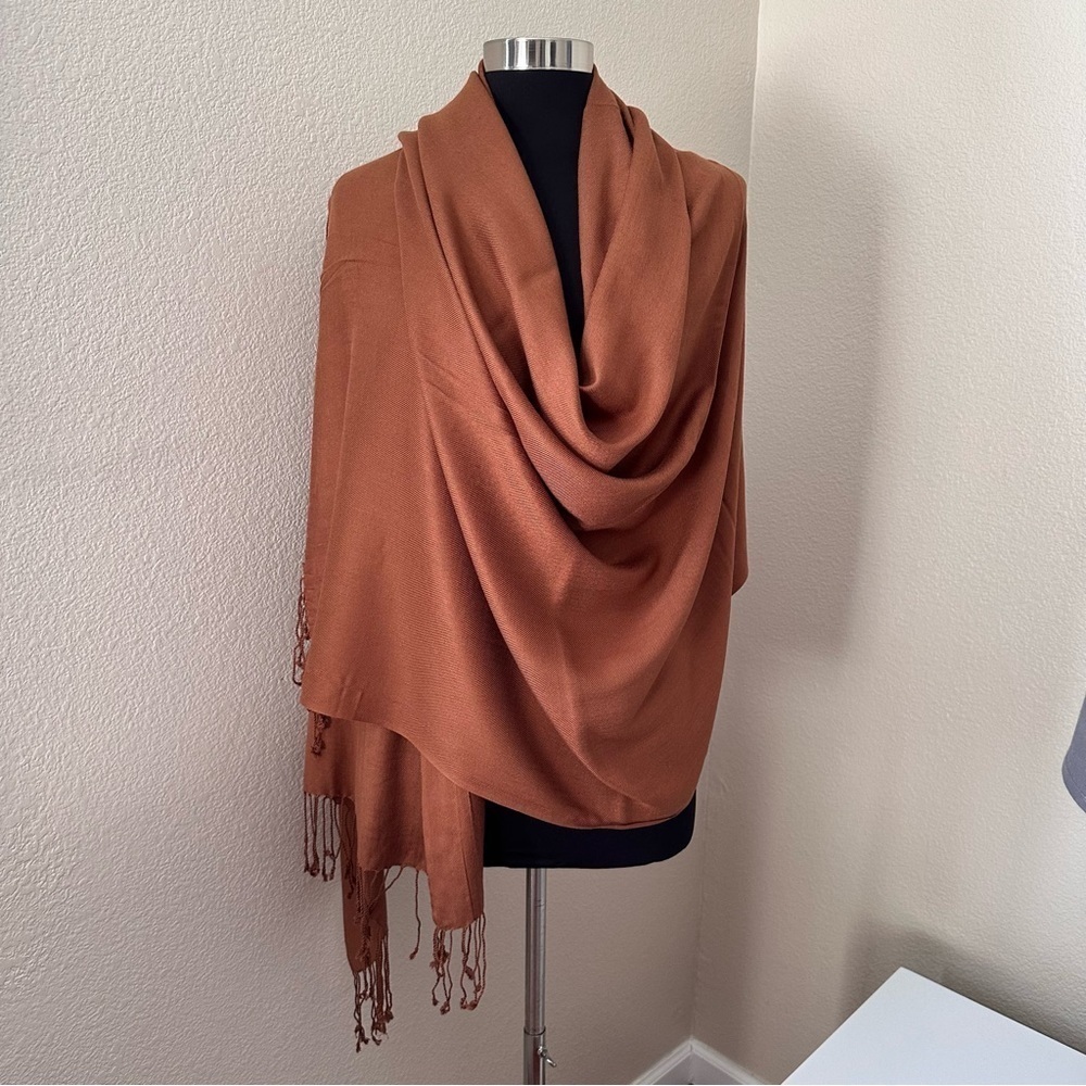 BIJOUX TERNER pashmina soft Fringe Brown Wrap Scarf Size OS